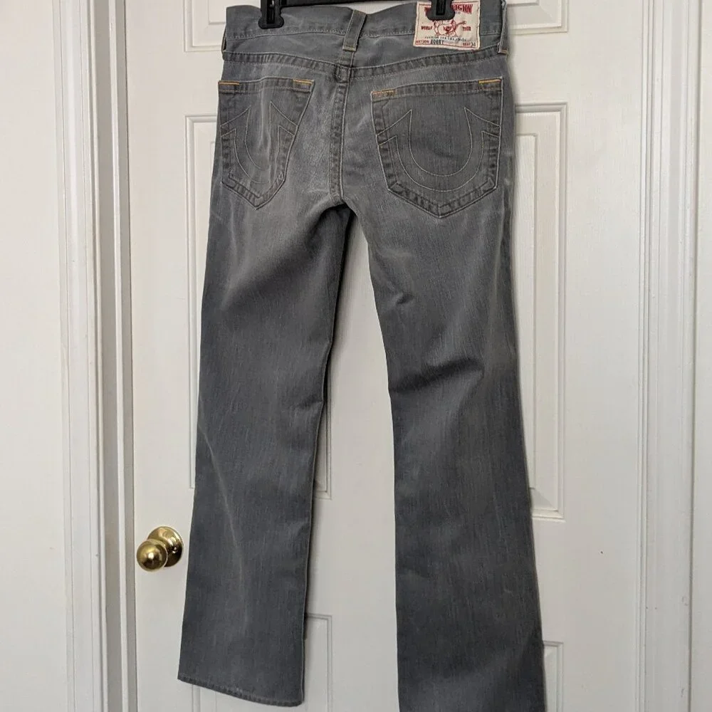 True Religion Men's Bobby Straight Relaxed Grey Crisp Wash Size 33